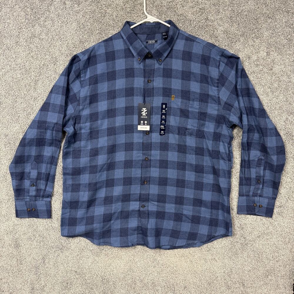 Izod Stratton Flannel Button Down Shirt Mens 2XL Blue Buffalo Check Cabincore